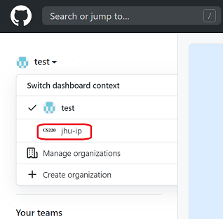 screenshot showing how to select the Github organization