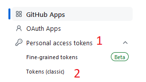 screenshot showing GitHub Access Tokens