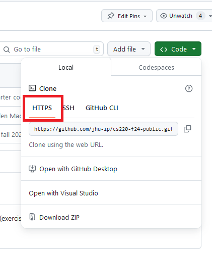 screenshot showing how to clone a repository via HTTPS