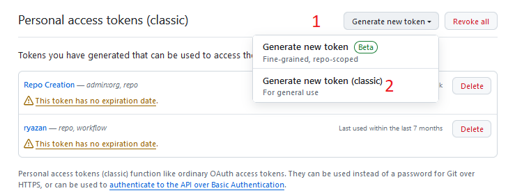 screenshot showing generating a new access token